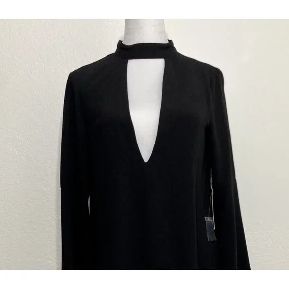 NWT Lulus Size Small Women Black Deep V-Neck Mini Lined Dress Bell Sleeve - Picture 2 of 11